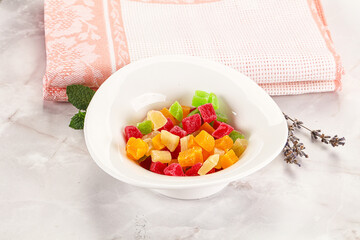 Sweet candied papaya colorful pieses