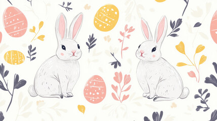 Easter bunnies illustrated by hand for holiday decor