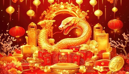 Fototapeta premium Golden Dragon Festive Celebration for Chinese New Year