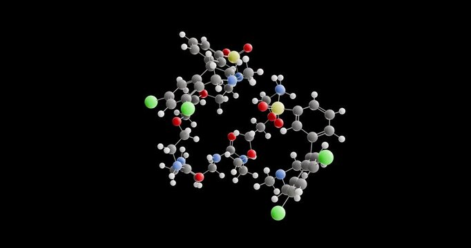 Tenapanor molecule, rotating 3D model of tenapanor hydrochloride, looped video on a black background
