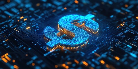 Fototapeta premium Digital Dollar Symbol with Circuit Patterns Illustrating Financial Technology and Cryptocurrency Innovations in a Futuristic Concept