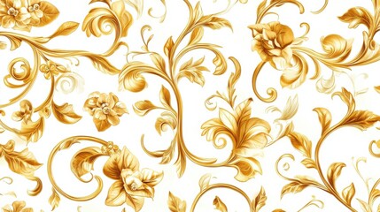 Elegant Gold Floral Pattern on White Background for Design Projects