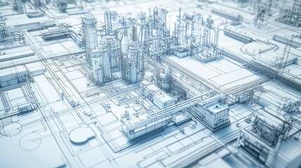A detailed industrial facility interior depicting a network of yellow pipes and machinery.
