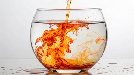 a glass of water with red paint