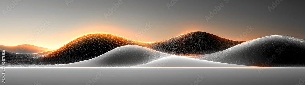 Poster a serene abstract landscape featuring soft waves of light in warm and cool tones, creating a calming