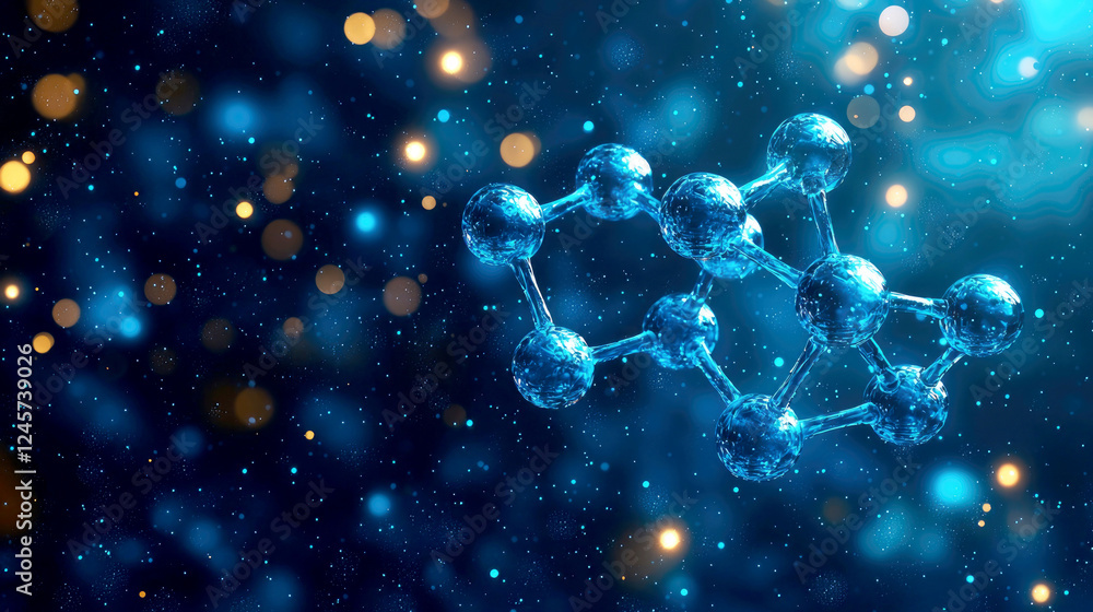 Aufkleber mesmerizing molecular structure: an abstract 3d rendering of a molecule in vibrant blue hues against