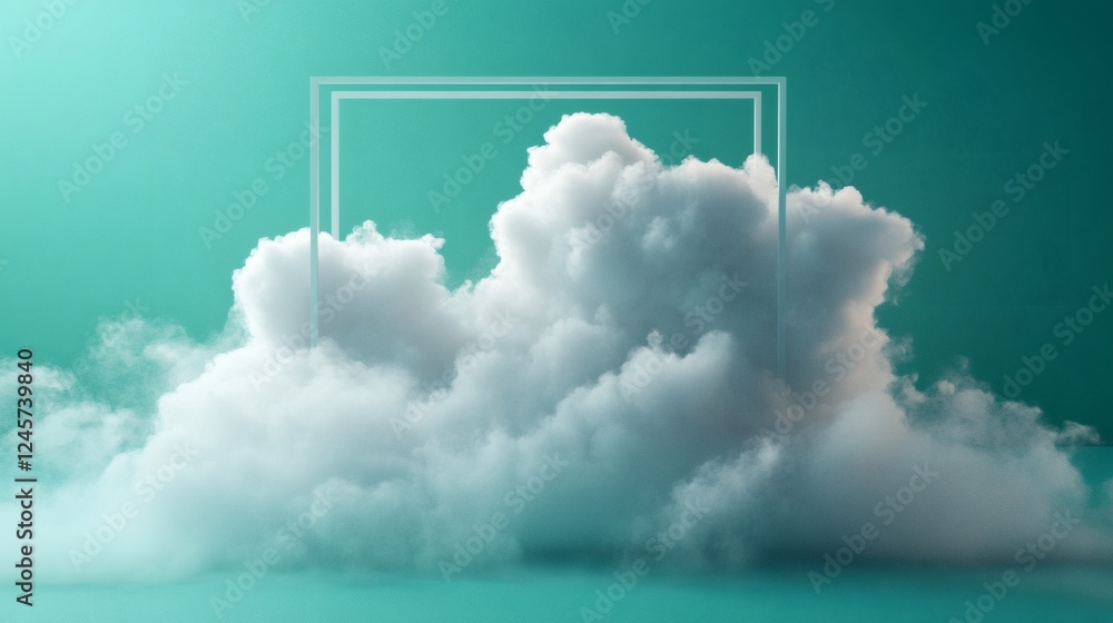 Poster fluffy white cloud a 3d render isolated on a gradient green background with a touch of mist the clou