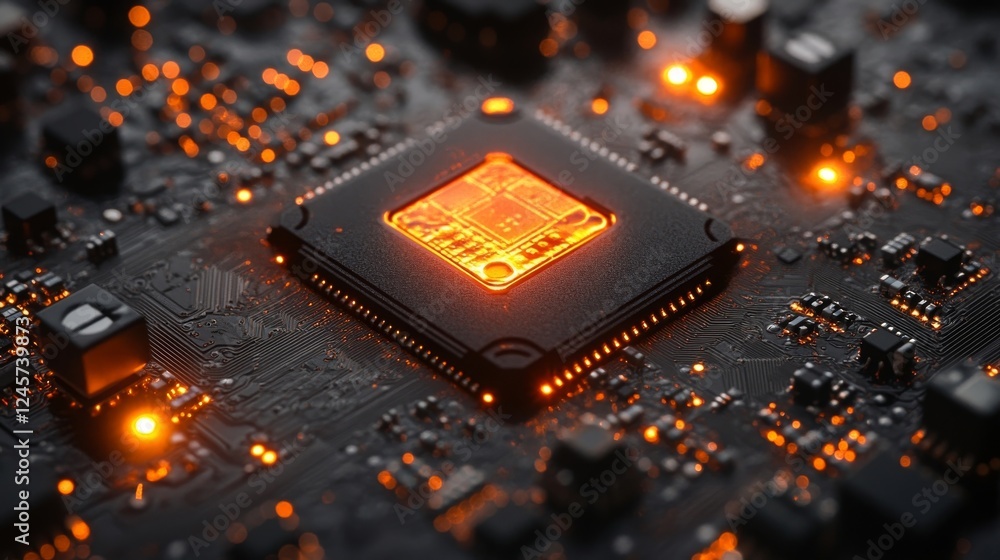 Poster illuminated microchip: a close-up of advanced technology