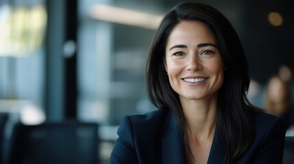 Fototapeta premium A woman in a corporate setting, smiling confidently.