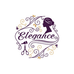 Vintage Luxury Hair Salon Logo Template with Ornamental Frame