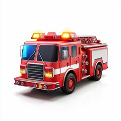 fire truck with emergency lights, isolated on white