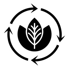 Circular economy is being represented by a growing plant inside a circular arrow process
