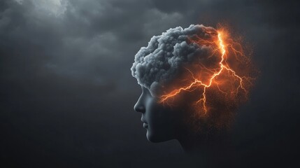 Brain Shaped Cloud with Lightning Bolts