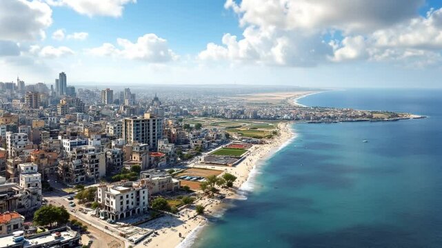 Aerial View of Beirut's Coastline: A Stunning Blend of Urban Landscape and Mediterranean Beauty