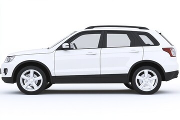 Fototapeta premium 3D rendering of a white SUV with black elements, round headlights, chrome grille, and a sleek profile, ideal for a modern family vehicle.