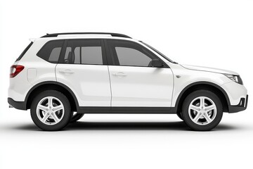 3D rendering of a white SUV with black elements, round headlights, chrome grille, and a sleek profile, ideal for a modern family vehicle.