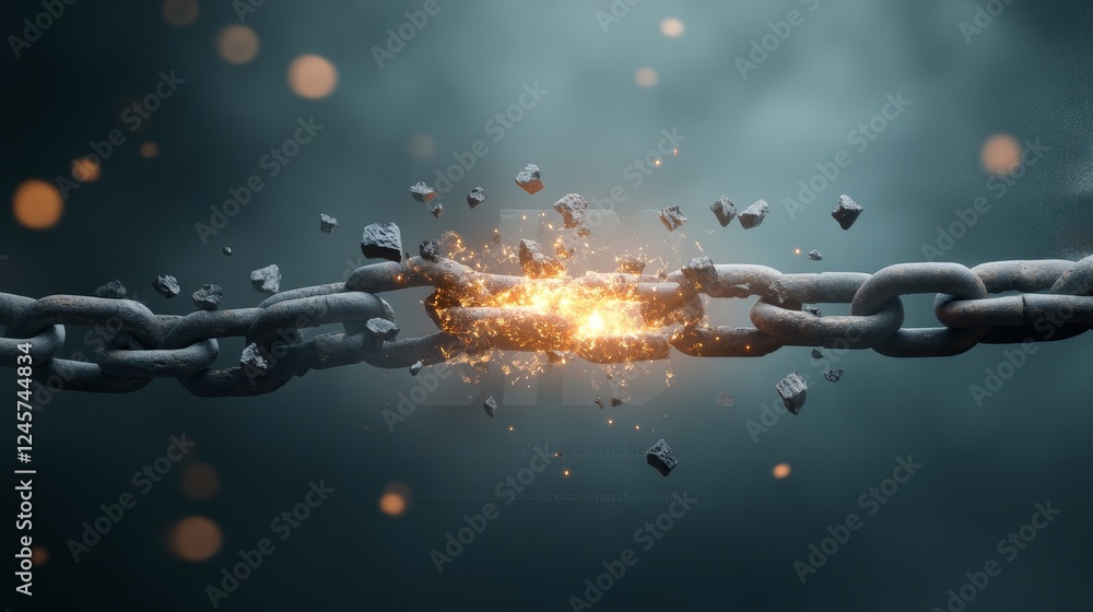 Poster glowing chains breaking in abstract background