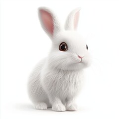 Obraz premium Fluffy white rabbit with perked ears, isolated on white background