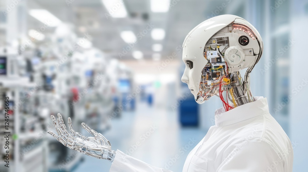 Poster advanced humanoid robot in high-tech environment