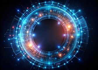 Fototapeta premium Creative digital tech circle on dark background. Big data and technology concept. 3D Rendering