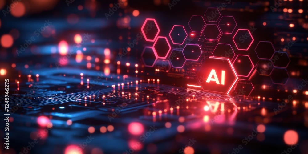 Poster futuristic digital background featuring artificial intelligence concepts with light effects in a tec