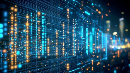 Obraz premium Abstract Digital Network: Futuristic Cityscape of Data Flow and Connections
