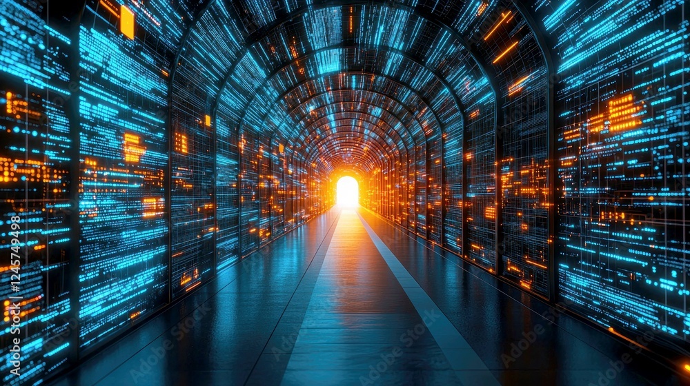 Poster digital tunnel: a journey into the heart of cyberspace. an exploration of data streams and technolog