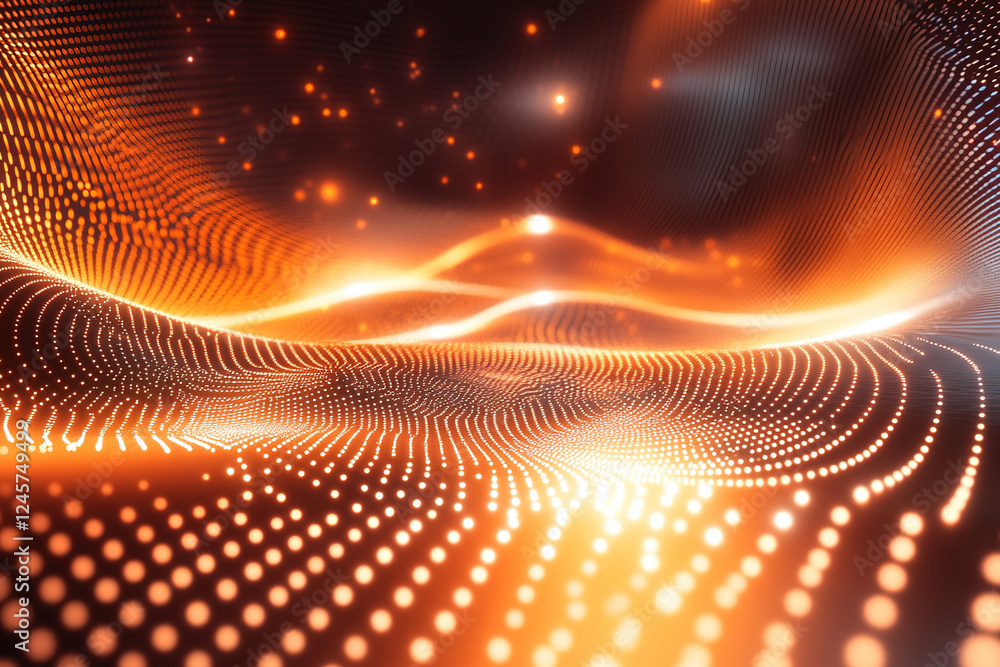 Poster dynamic minimalist representation of quantum concepts with vibrant colors and flowing patterns