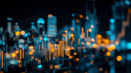 Abstract Sound Waves Overlay on Blurred City Nightscape Background