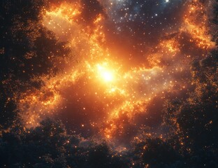 Fototapeta premium Bright Star Illuminating Dark Starry Sky in Surrealist Cosmic Scene