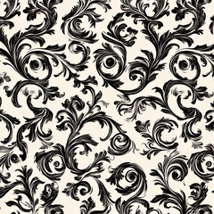Ornate black floral pattern on beige background