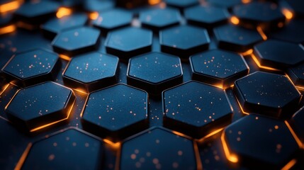 Fototapeta premium Futuristic Hexagonal Deep Blue Pattern Abstract Background 3D Illustration