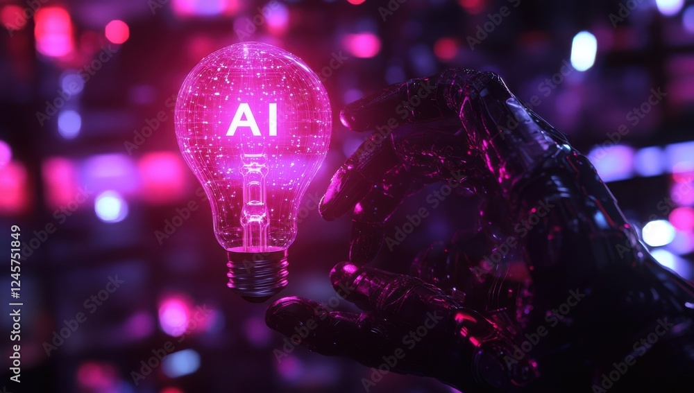 Aufkleber futuristic light bulb with ai text in a digital setting, symbolizing technology, innovation, and art