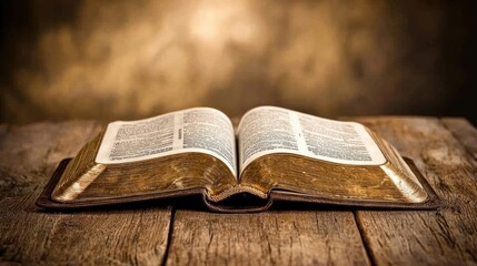 Obraz premium Open Book on Wooden Table with Soft Lighting and Textured Background