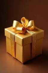 Obraz premium Golden Christmas ornaments wrapped in a gift box, golden, ribbon