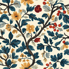 Floral pattern with branches and berries