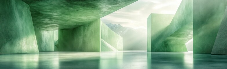 Abstract Green Geometric Shapes Modern Minimalism Ambient Lighting Serene Atmosphere Design Template