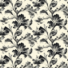 Seamless pattern with ornate black floral design