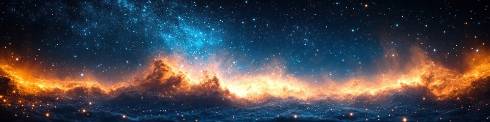 Naklejka premium Starry Night Sky Cosmic Scene with Blue Stars and Galaxy