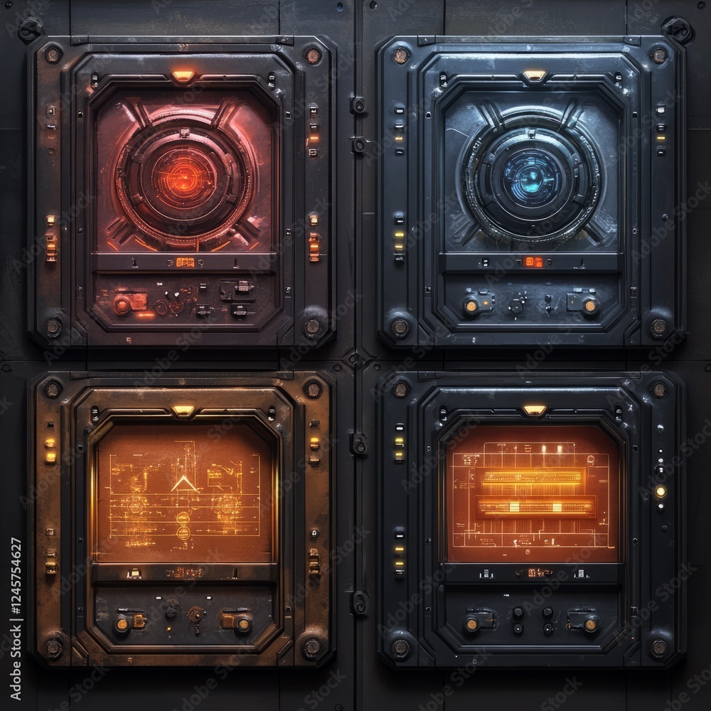 Poster modern ui icons for a sci-fi strategy game