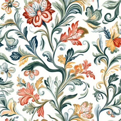 Floral pattern with colorful leaves and flowers