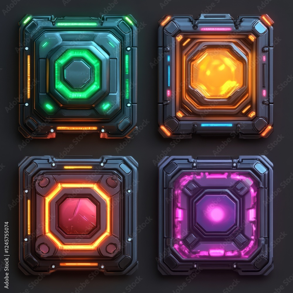 Poster modern ui icons for a sci-fi strategy game