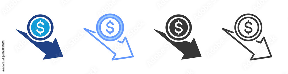 Poster Cost Reduction icon set multiple style collection