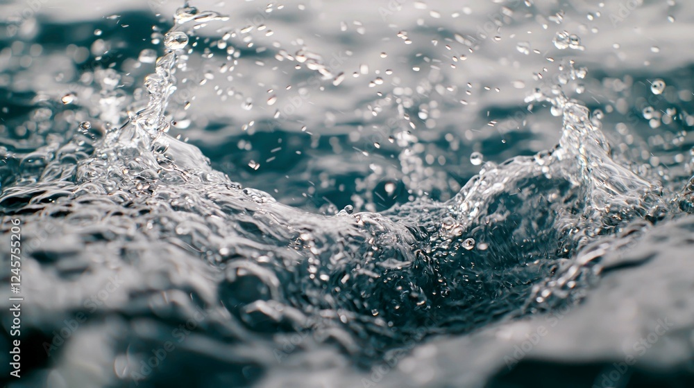 Poster liquid serenity: an enthralling close-up of water's dynamic flow and texture
