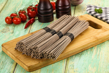 Raw dry bukwheat soba noodles