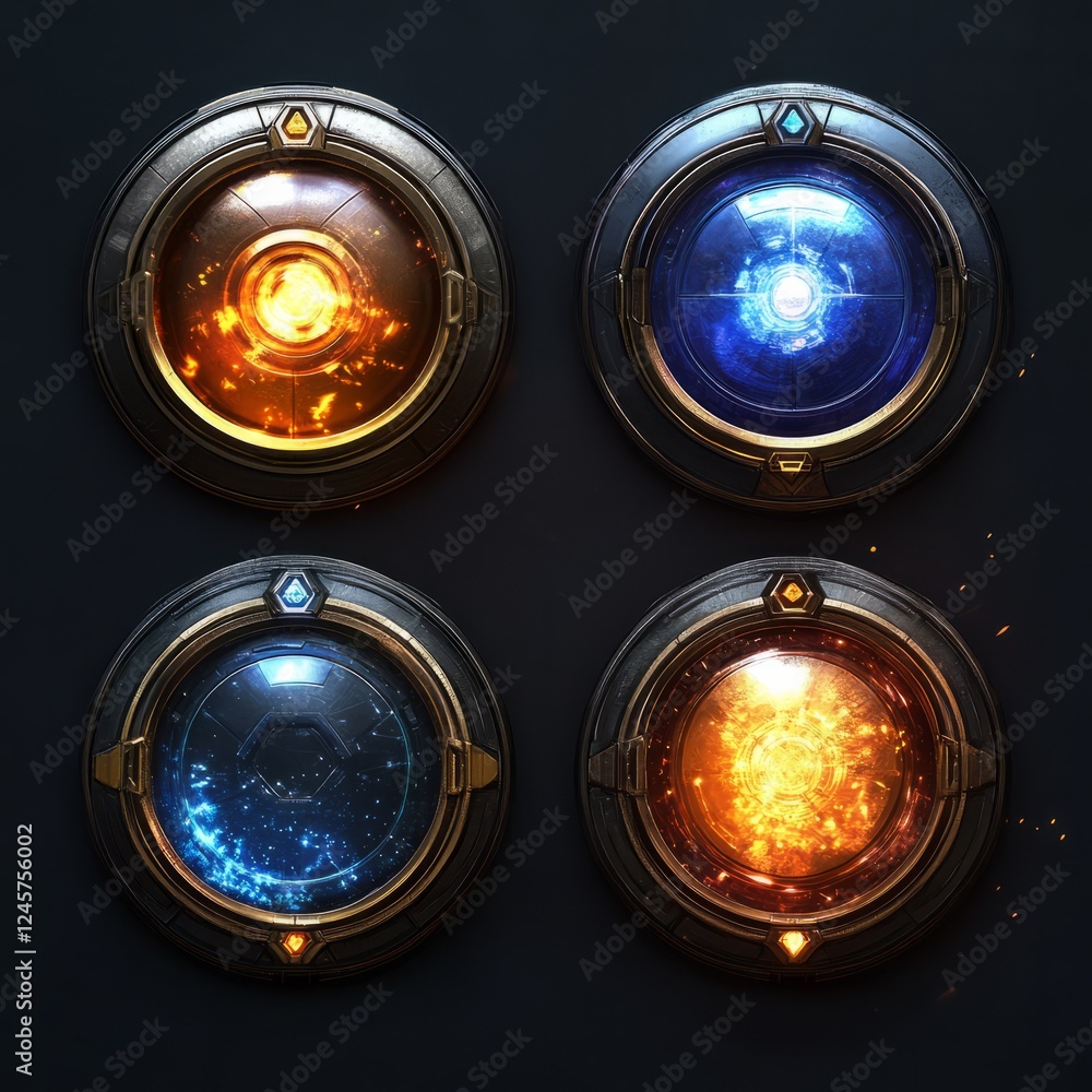 Poster modern ui icons for a sci-fi strategy game
