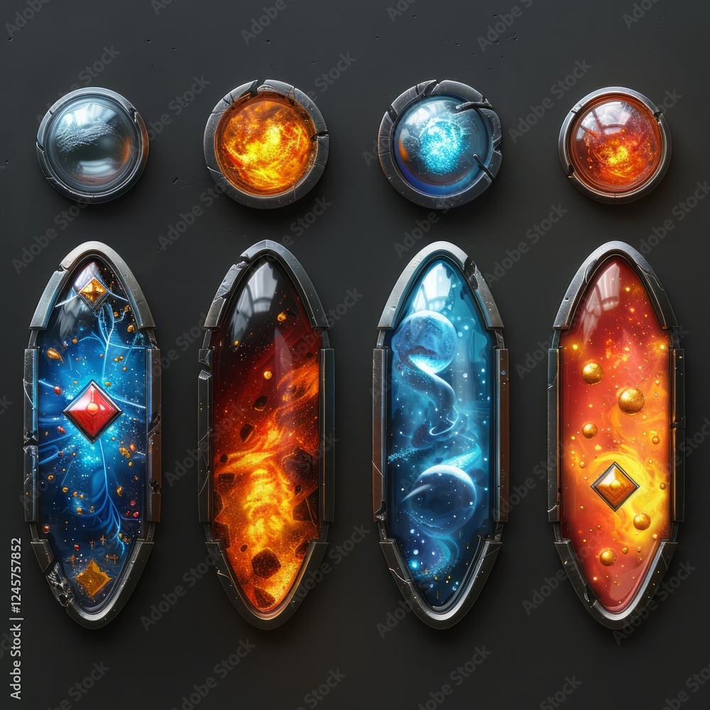 Poster modern ui icons for a sci-fi strategy game