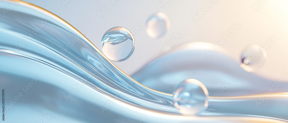 Aufkleber Abstract image of smooth flowing waves with floating spheres