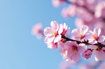 Fototapeta premium Cherry Blossom Festival. Flowers against a clear blue sky with space for text