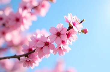 Obraz premium Cherry Blossom Festival. Flowers against a clear blue sky with space for text